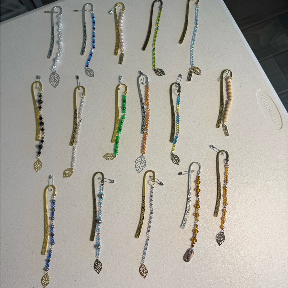 Elegant Beaded Bookmark Set with Leaf Charms